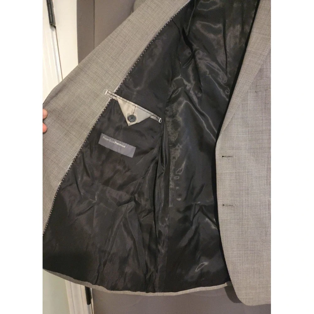 Perry Ellis‎ Portfolio Grey Black Micro Houndstooth Two Button Blazer, Men's 42R